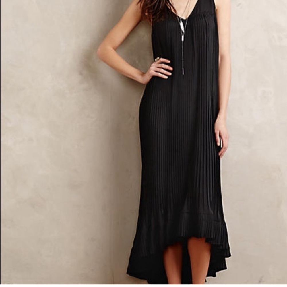 Anthropologie Fleur Wood Pleated Flowy Black Maxi Dress